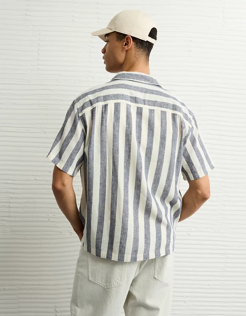 AE Poolside Linen-Blend Striped Button-Up Shirt