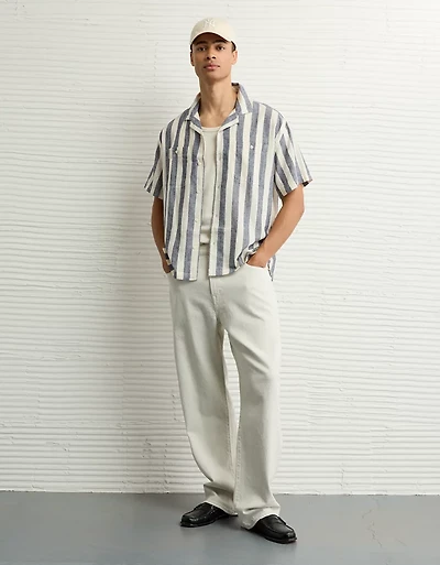 AE Poolside Linen-Blend Striped Button-Up Shirt