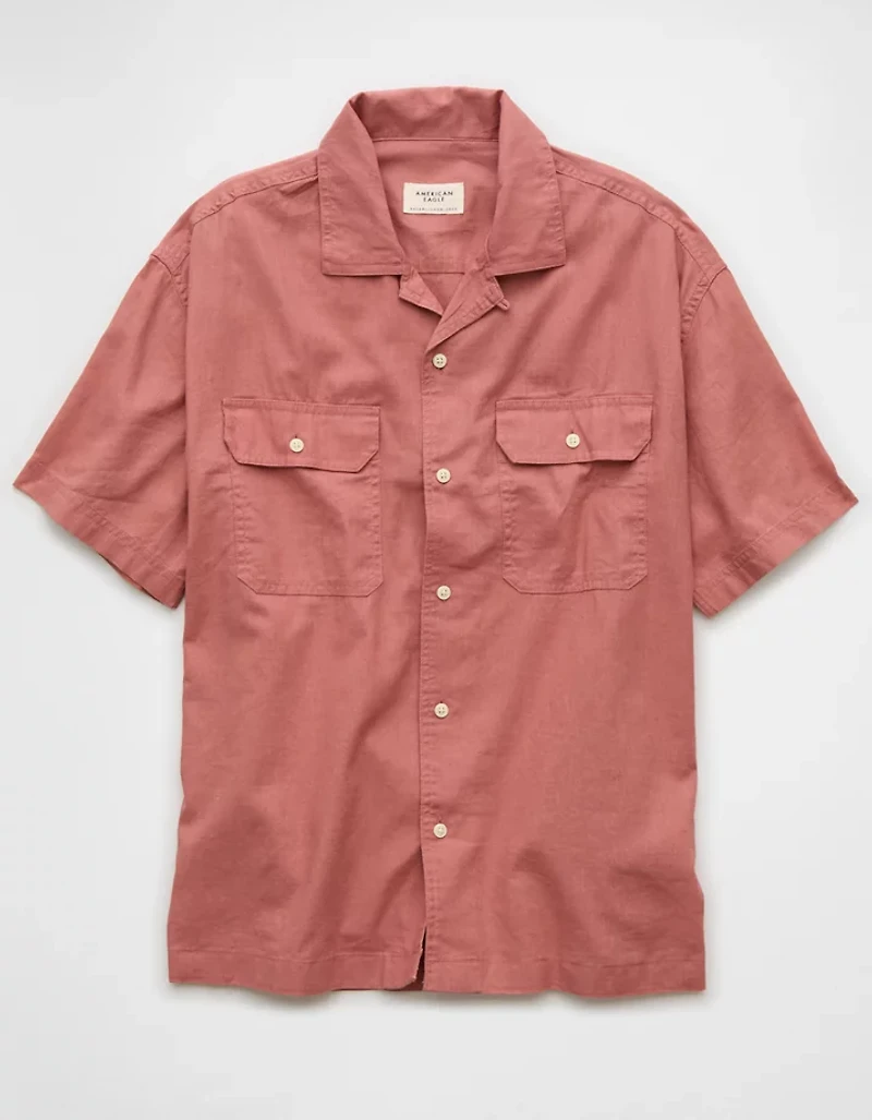 AE Poolside Linen-Blend Button-Up Shirt