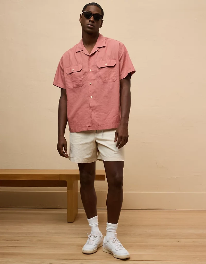 AE Poolside Linen-Blend Button-Up Shirt