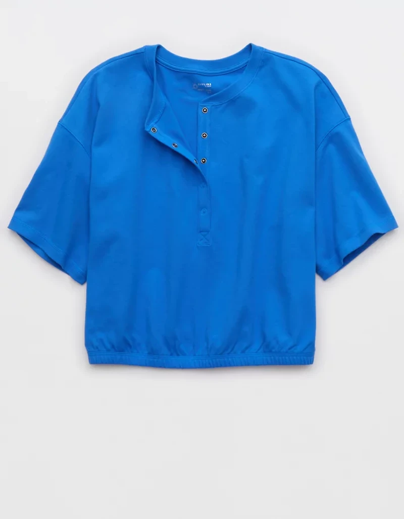 OFFLINE By Aerie Pique Henley Short Sleeve T-Shirt
