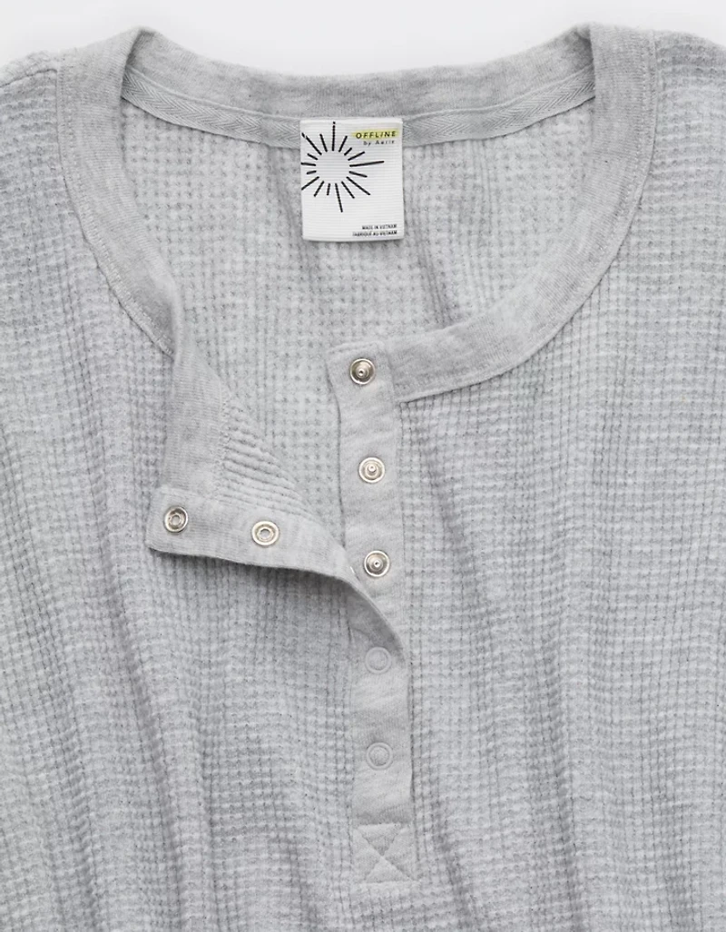 OFFLINE By Aerie Wow! Waffle Cropped Henley Short Sleeve T-Shirt