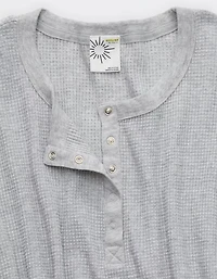 OFFLINE By Aerie Wow! Waffle Cropped Henley Short Sleeve T-Shirt