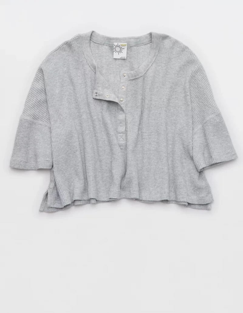 OFFLINE By Aerie Wow! Waffle Cropped Henley Short Sleeve T-Shirt