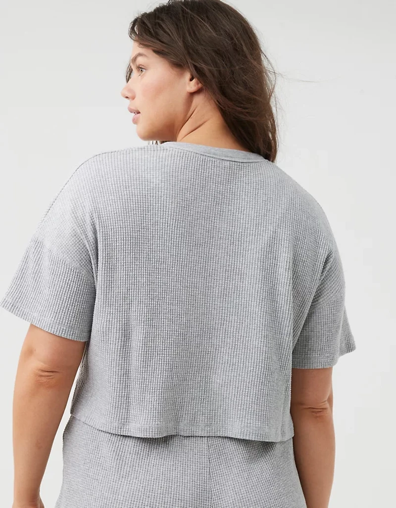 OFFLINE By Aerie Wow! Waffle Cropped Henley Short Sleeve T-Shirt