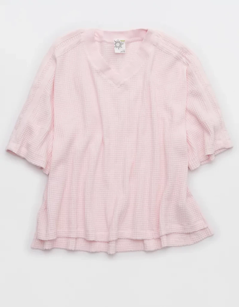 OFFLINE By Aerie Wow! Waffle Jersey V-Neck T-Shirt