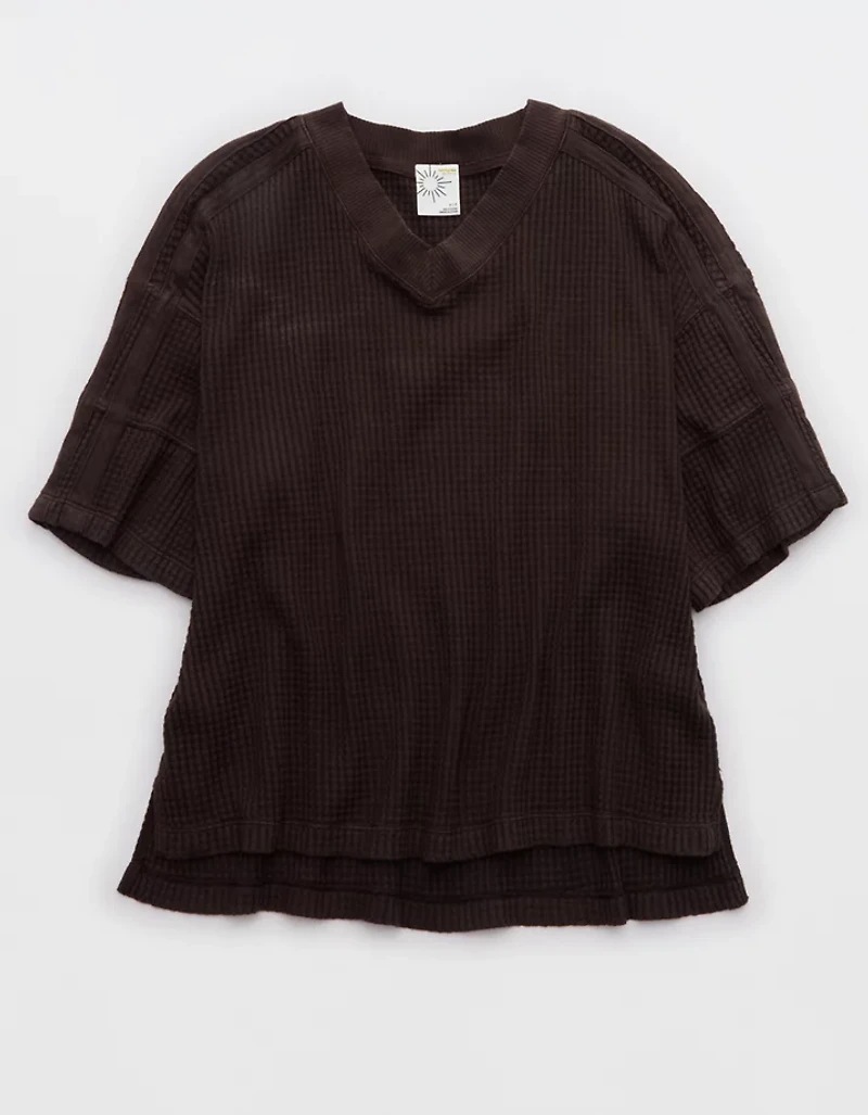 OFFLINE By Aerie Wow! Waffle Jersey V-Neck T-Shirt