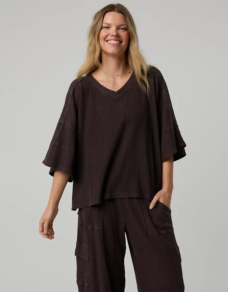OFFLINE By Aerie Wow! Waffle Jersey V-Neck T-Shirt