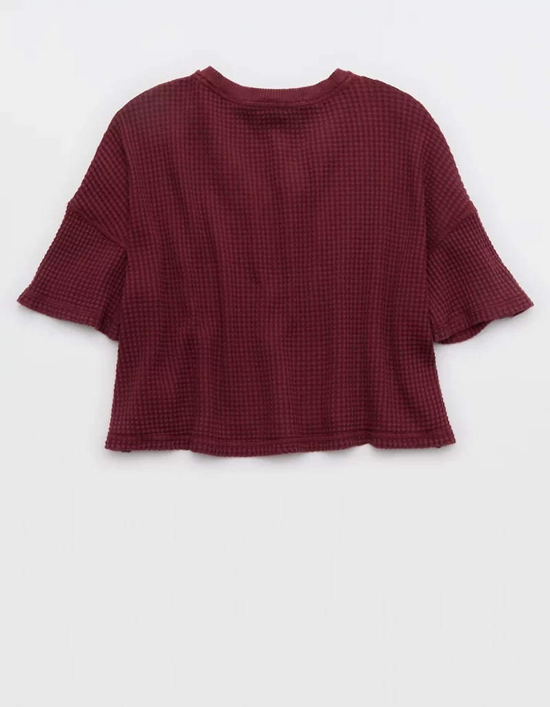 OFFLINE By Aerie Wow! Waffle V Neck Cropped Short Sleeve T-Shirt