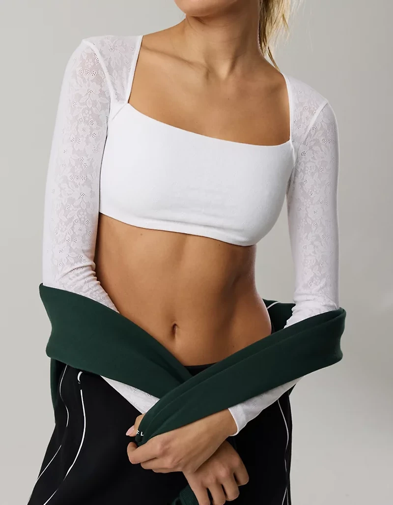 OFFLINE By Aerie Real Me Lace Long Sleeve Bra Top