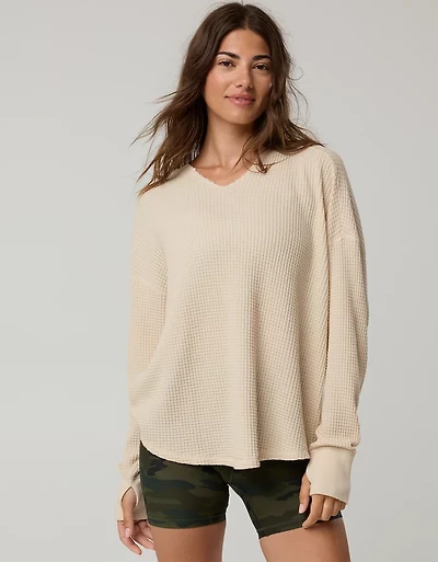OFFLINE By Aerie Wow! Waffle Notch Neck Long Sleeve T-Shirt