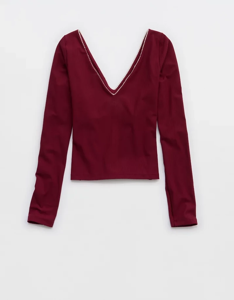 OFFLINE By Aerie Real Me XTRA Rib Open V-Neck T-Shirt