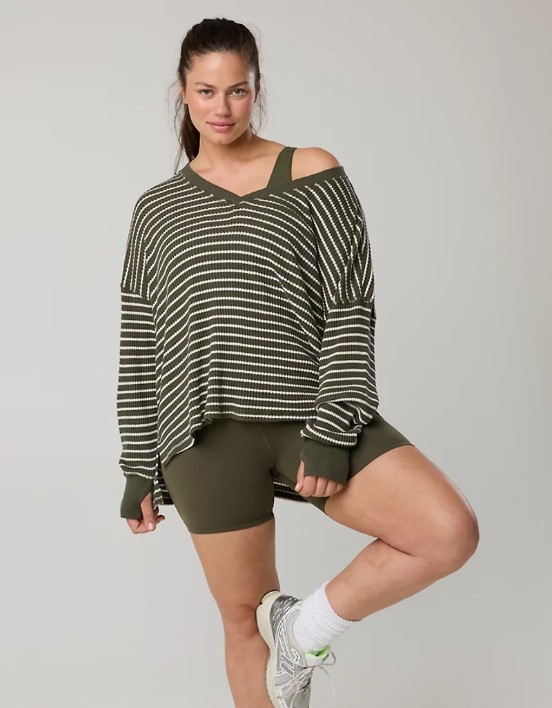 OFFLINE By Aerie Wow! Waffle Long Sleeve V Neck T-Shirt