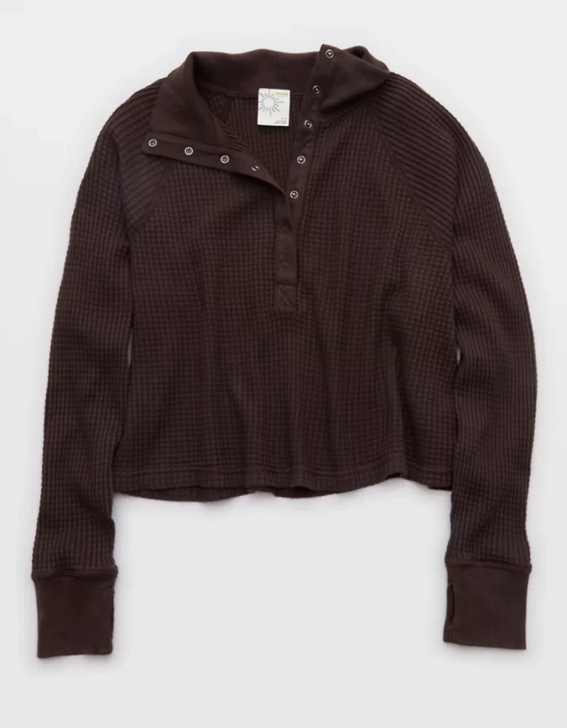 OFFLINE By Aerie Wow! Waffle Mockneck Henley Long Sleeve T-Shirt