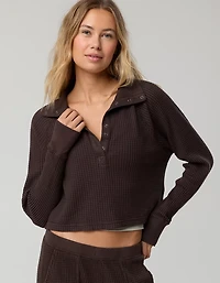 OFFLINE By Aerie Wow! Waffle Mockneck Henley Long Sleeve T-Shirt