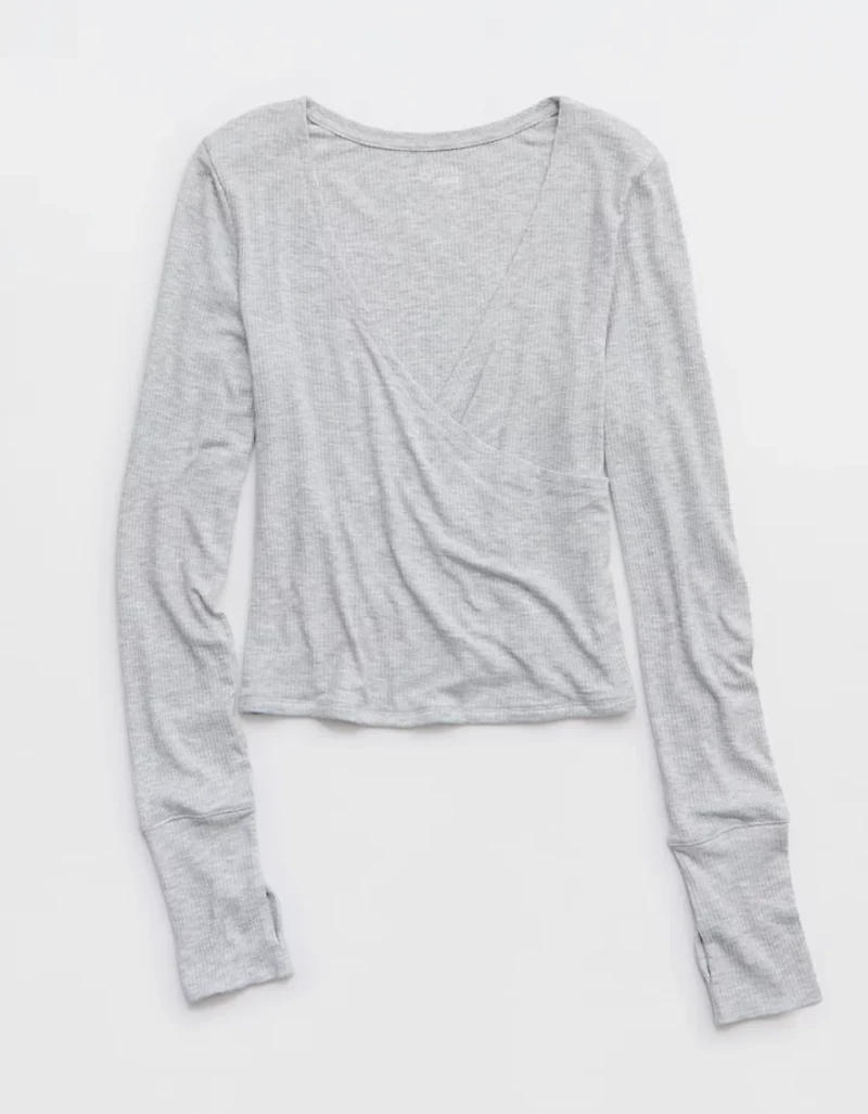 OFFLINE By Aerie Thumbs Up Ribbed Wrap Top