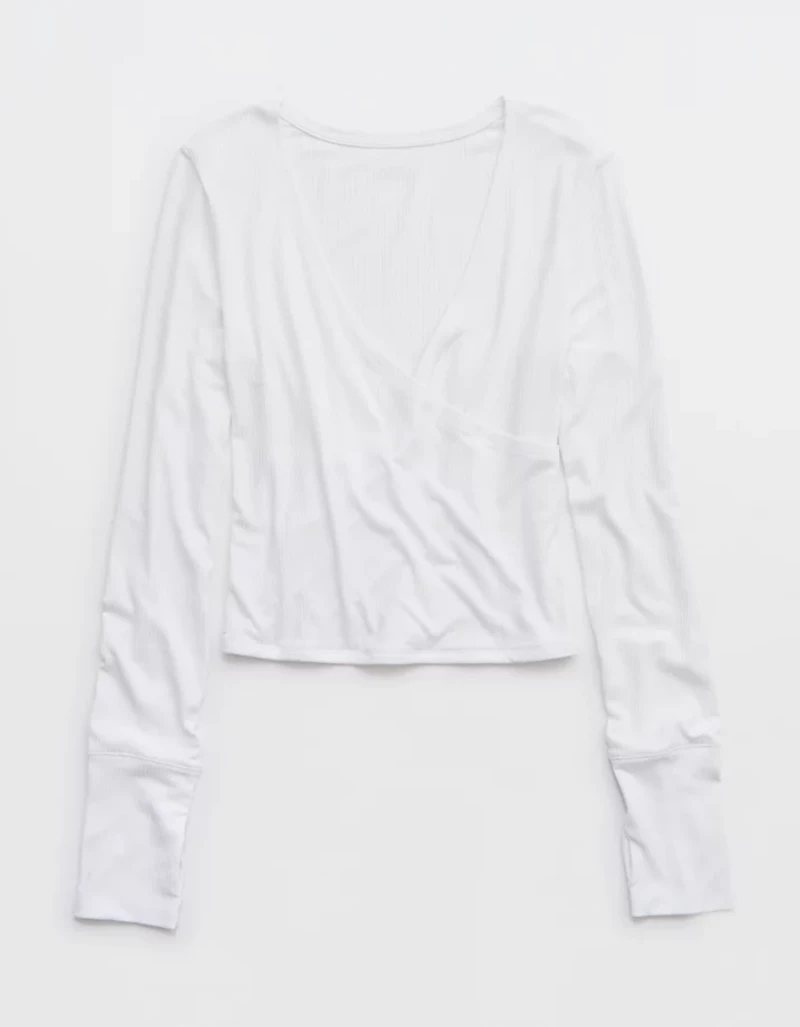 OFFLINE By Aerie Thumbs Up Ribbed Wrap Top
