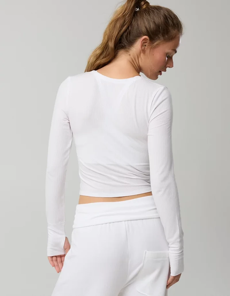 OFFLINE By Aerie Thumbs Up Ribbed Wrap Top