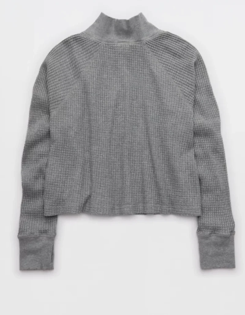 OFFLINE By Aerie Wow! Waffle Mockneck Henley Long Sleeve T-Shirt