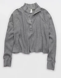 OFFLINE By Aerie Wow! Waffle Mockneck Henley Long Sleeve T-Shirt