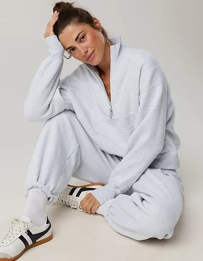 OFFLINE By Aerie Cloud Fleece Seamed Quarter Zip Sweatshirt