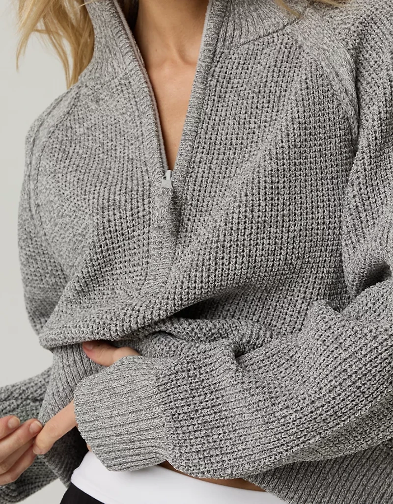 OFFLINE By Aerie Cool Down Quarter Zip Waffle Sweater
