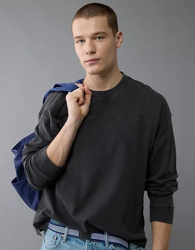 AE Long-Sleeve Boxy Sueded Jersey T-Shirt