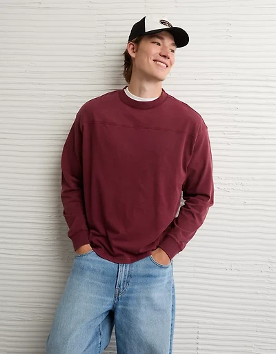 AE Long-Sleeve Boxy Sueded Jersey T-Shirt