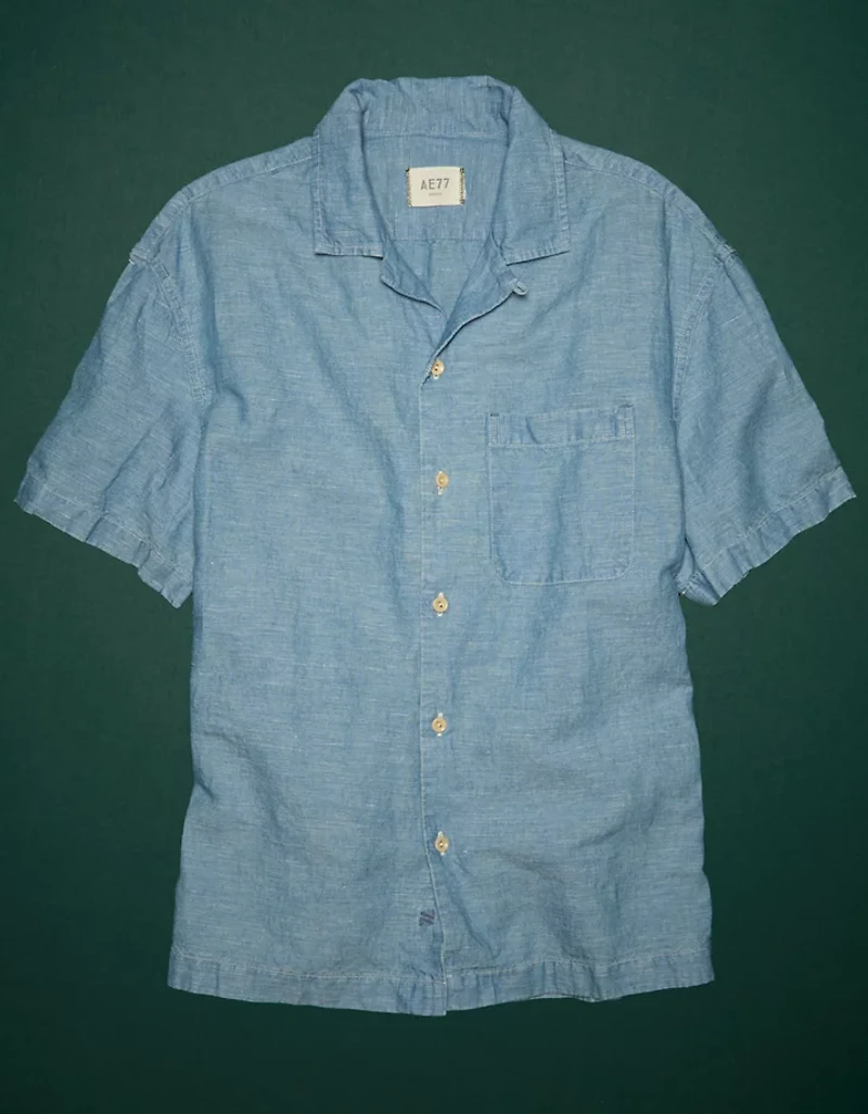 Chemise à col cubain en chambray haut de gamme AE77