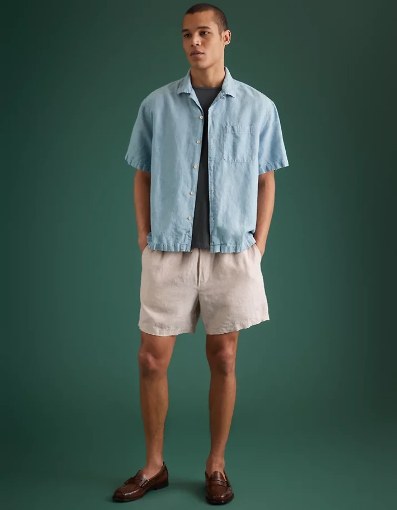 Chemise à col cubain en chambray haut de gamme AE77