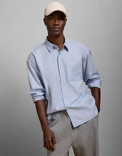 AE77 Premium Relaxed Striped Poplin Button-Up Shirt