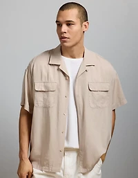 AE77 Premium Relaxed Short-Sleeve Button-Up Shirt