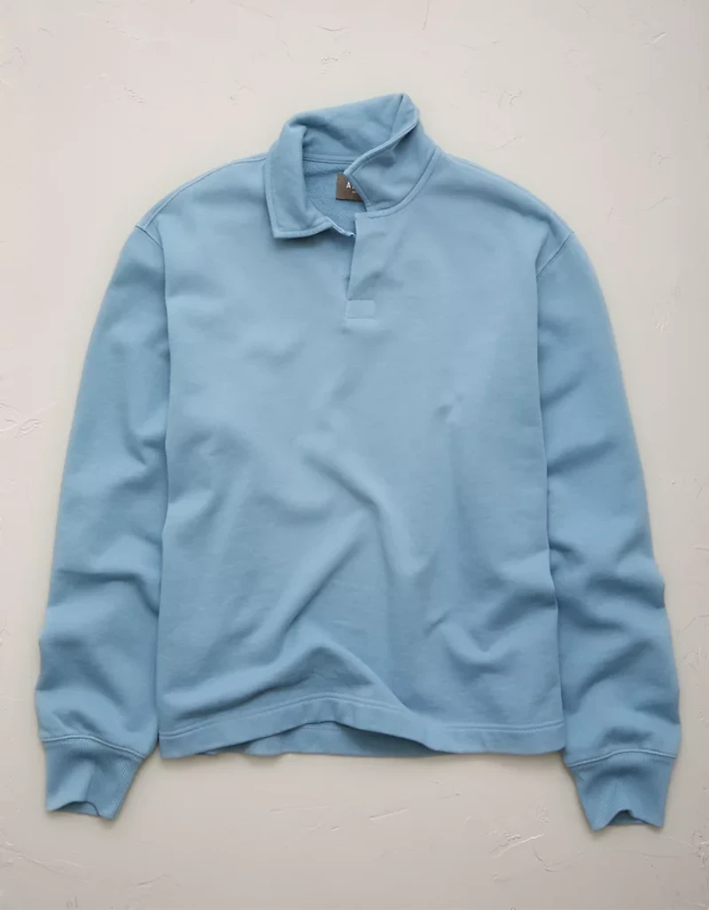 AE77 Long-Sleeve Terry Fleece Polo Shirt
