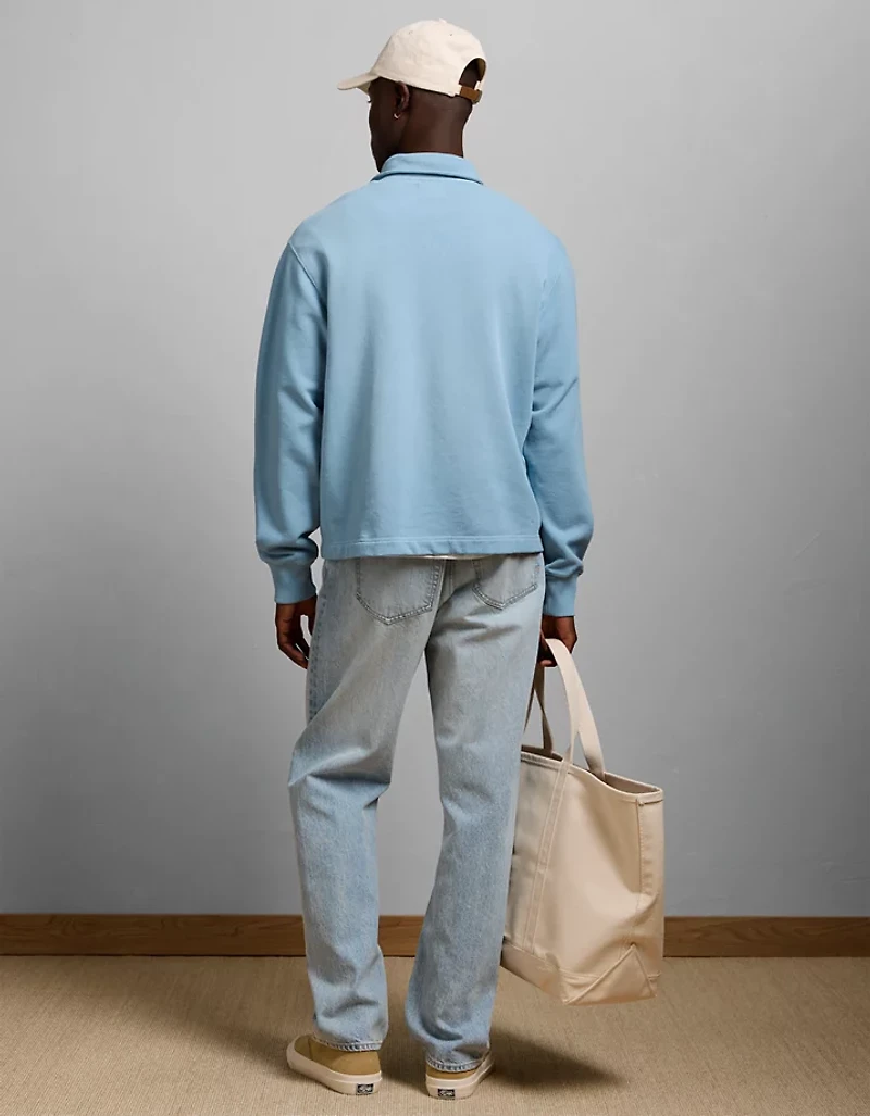 AE77 Long-Sleeve Terry Fleece Polo Shirt