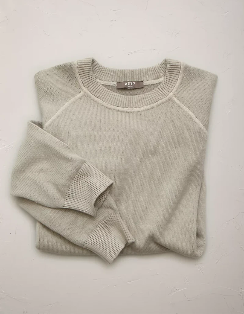 AE77 Garment-Washed Raglan Sweater