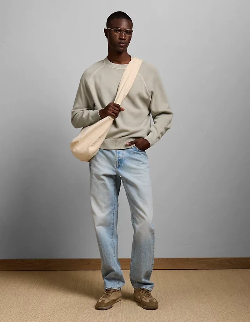 AE77 Garment-Washed Raglan Sweater