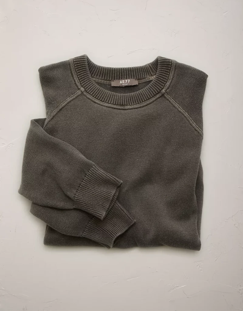AE77 Garment-Washed Raglan Sweater