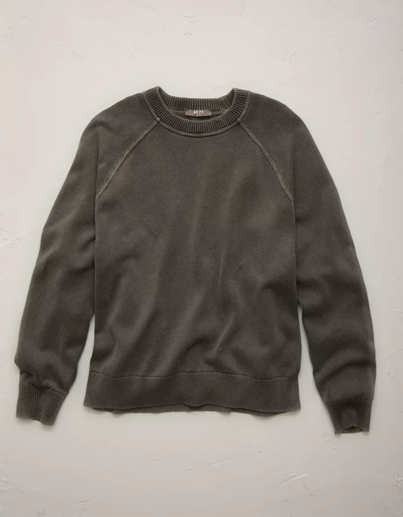 AE77 Garment-Washed Raglan Sweater