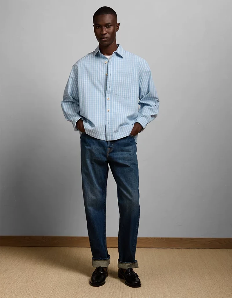 AE77 Poplin Military Button-Up Shirt