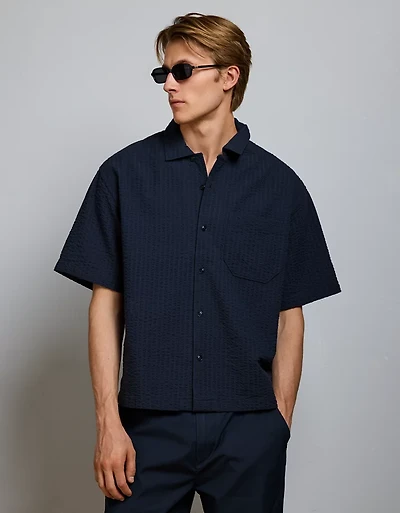AE77 Seersucker Camp Collar Shirt