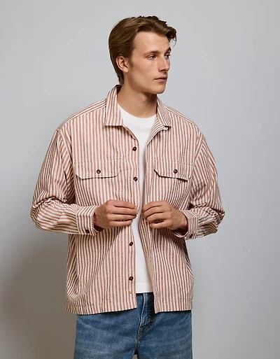 AE77 Linen-Blend Camp Collar Surplus Shirt