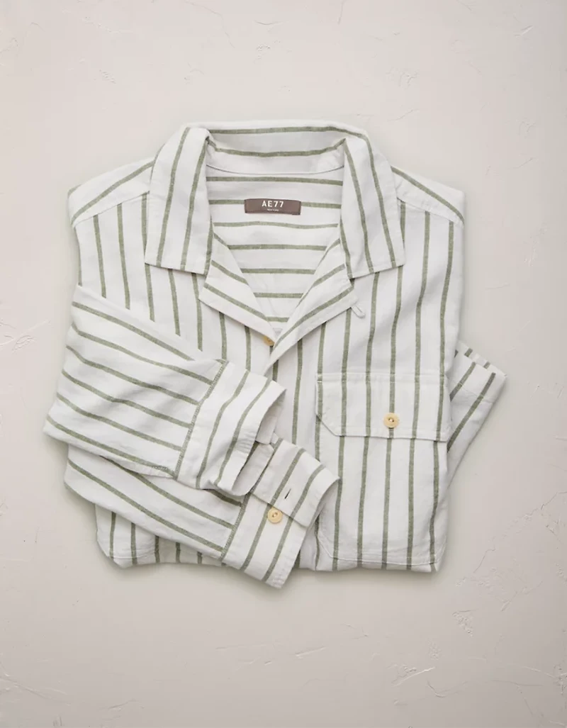 AE77 Linen-Blend Camp Collar Surplus Shirt