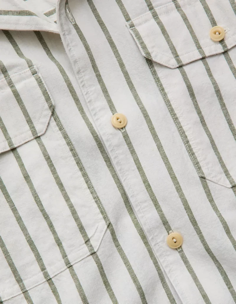 AE77 Linen-Blend Camp Collar Surplus Shirt
