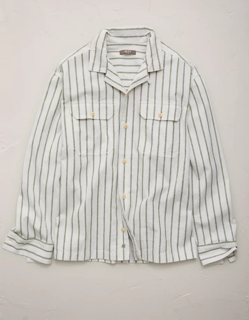 AE77 Linen-Blend Camp Collar Surplus Shirt