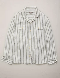 AE77 Linen-Blend Camp Collar Surplus Shirt