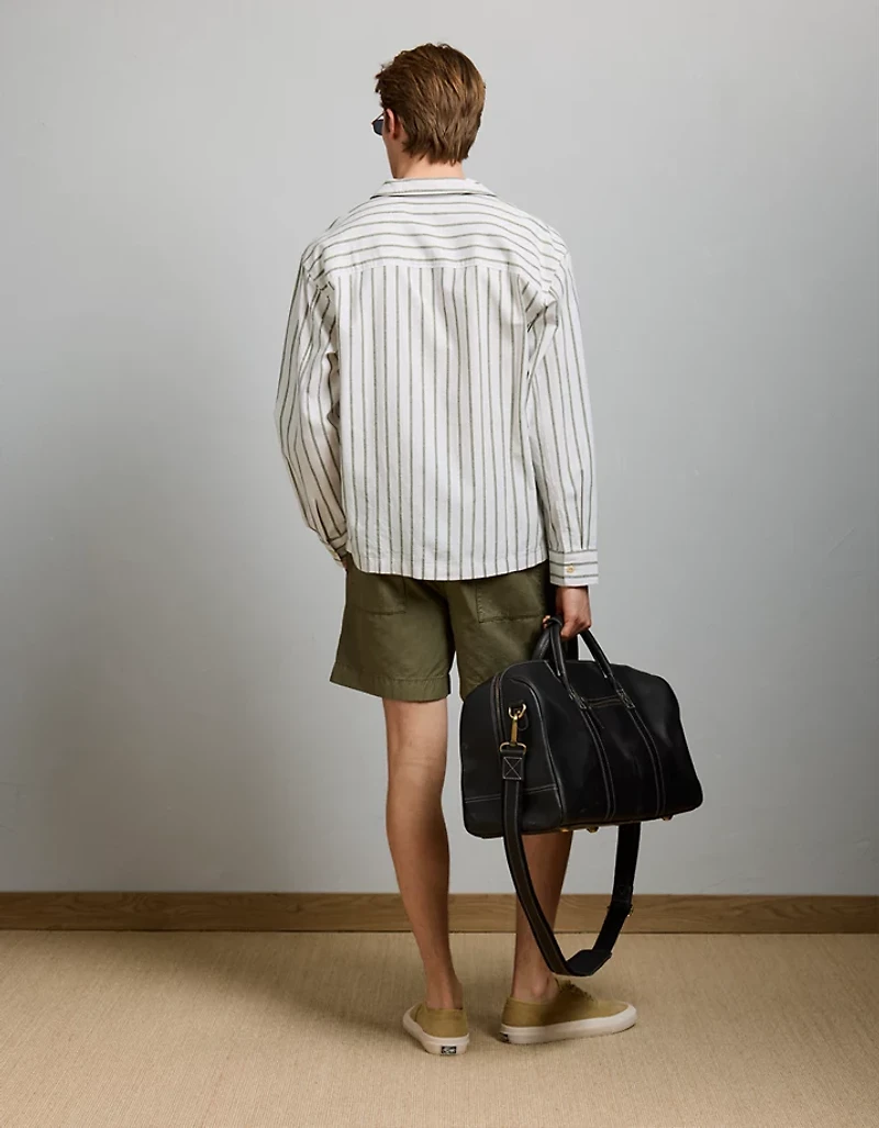 AE77 Linen-Blend Camp Collar Surplus Shirt