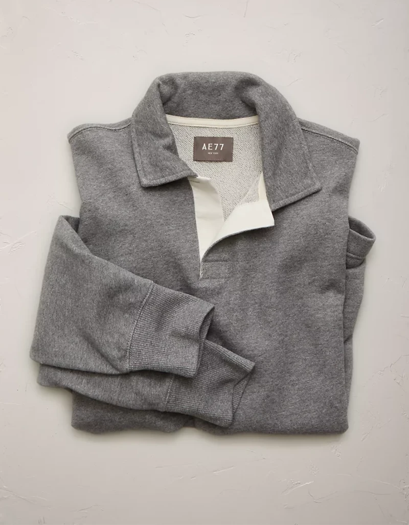 AE77 Garment-Washed Long-Sleeve Utility Polo Shirt