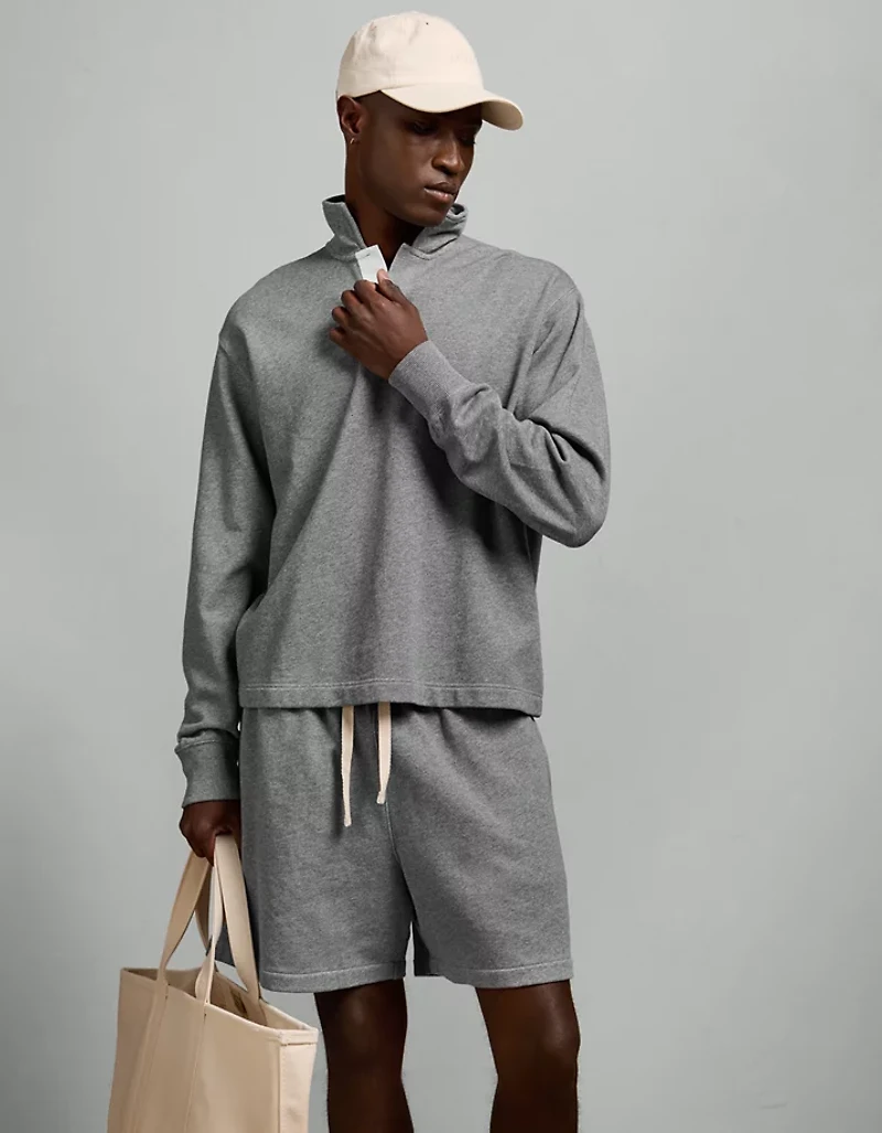 AE77 Garment-Washed Long-Sleeve Utility Polo Shirt