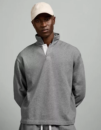 AE77 Garment-Washed Long-Sleeve Utility Polo Shirt