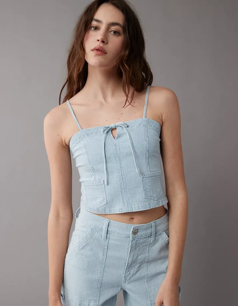 Haut court en denim chemin de fer AE